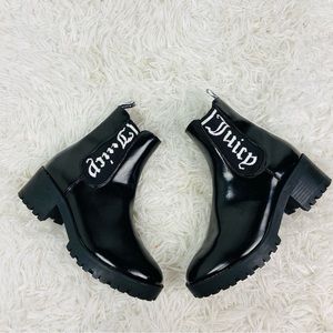 NWOT JUICY COUTURE black patent leather high shine waterproof rain boots size 6